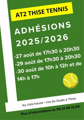 AT2 Thise Tennis Adhésions 2025-2026